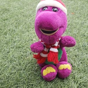 Purple Dinosaur Plush Toy with Santa Hat